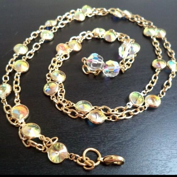 VINTAGE ESTATE HIGH END HELIOTROPE RIVOLI GLASS 38" NECKLACE - Picture 1 of 2